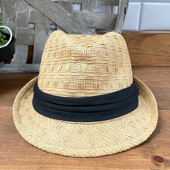Guess Y2K Woven Paper Straw Fedora Tan Size OS - Picture 3 of 9